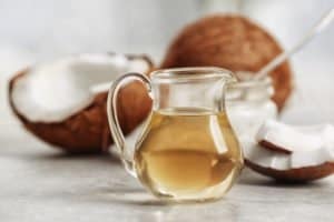 Fresh coconut oil in glassware