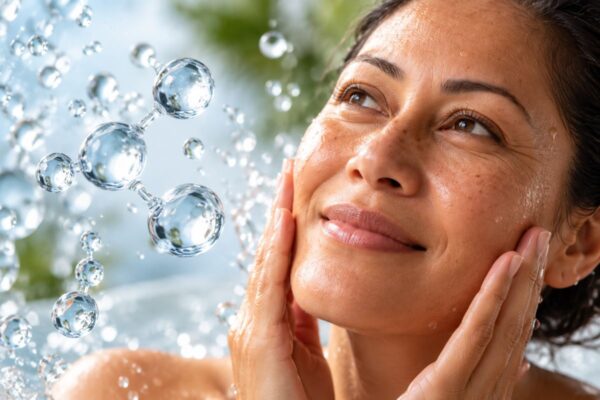 Plant-derived hyaluronic acid skincare for deep hydration and barrier repair on mature skin
