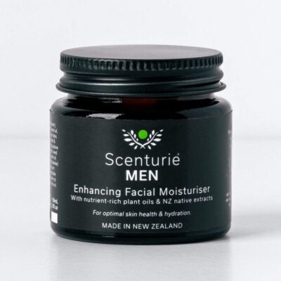 Scenturie Men's Enhancing Facial Moisturiser. Award-winning natural men's face cream in plastic-free amber glass jar.