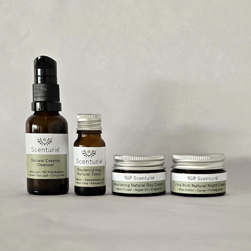 Four Scenturie Natural Skincare minis - part of the travel & tester set