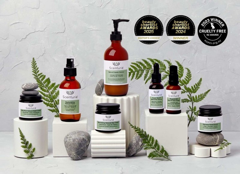 Scenturie Natural Skincare NZ. Award-winning, vegan, and plastic-free beauty range voted Best in NZ Beauty Brands 2025