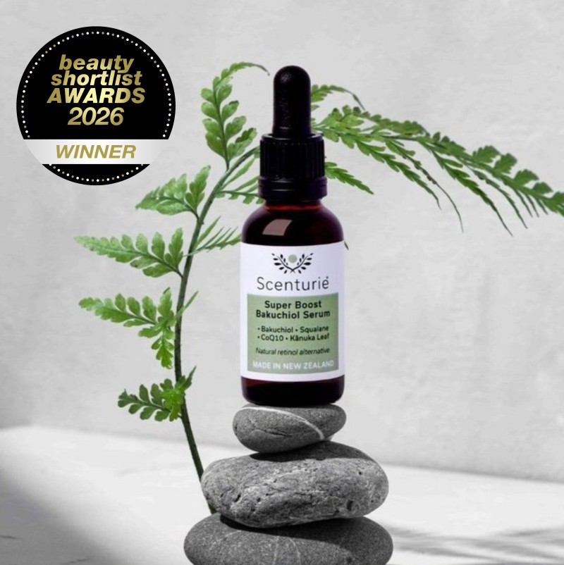 Super Boost Bakuchiol Serum by Scenturie, winner of Best Bakuchiol Serum 2026. A natural, vegan retinol alternative.