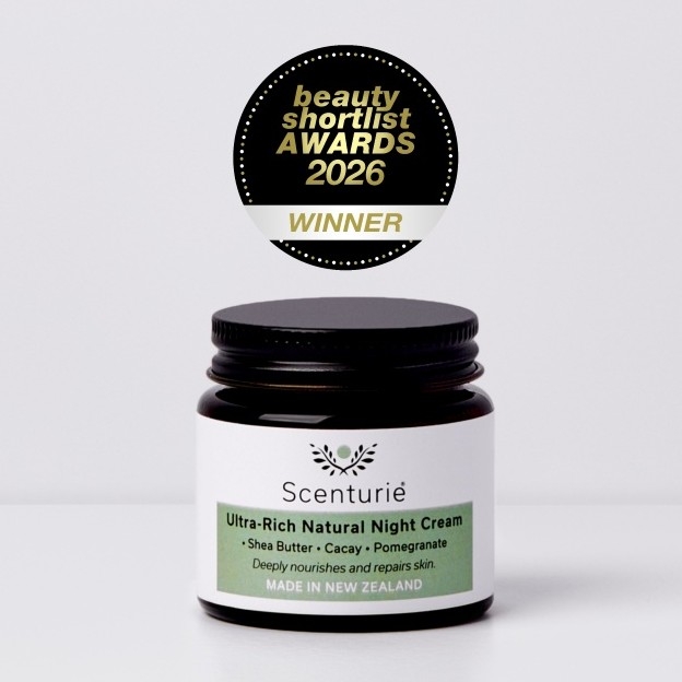 Scenturie Ultra-Rich Natural Night Cream, 3-time winner: Best Night Cream Extra-Rich, Best Moisturiser for Menopause, and Best Extra-Rich Moisturiser 2026. Intensive botanical repair in amber glass.