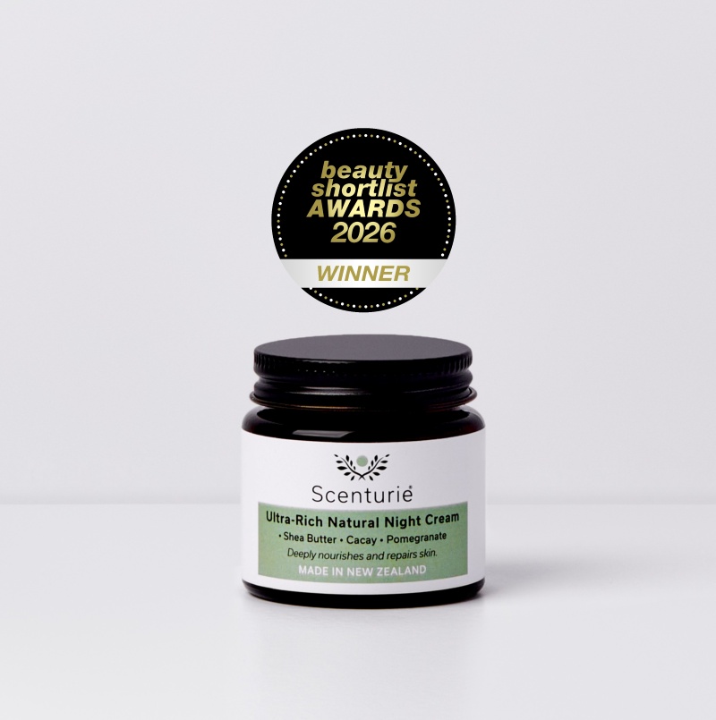 Scenturie Ultra-Rich Natural Night Cream, 3-time winner: Best Night Cream Extra-Rich, Best Moisturiser for Menopause, and Best Extra-Rich Moisturiser 2026. Intensive botanical repair in amber glass.