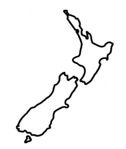 Black & white drawing of New Zealand