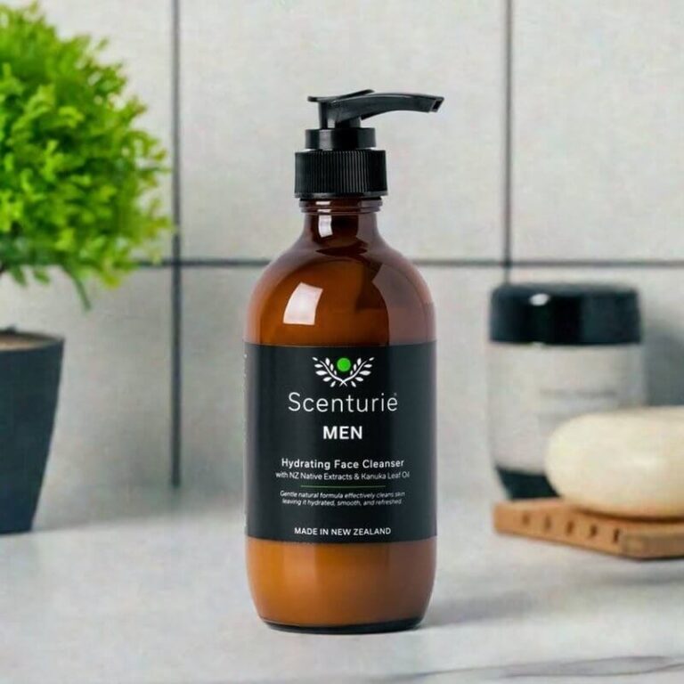 Scenturie Men’s Hydrating Face Cleanser in sustainable amber glass packaging - 2026 International Beauty Shortlist Award Winner for Best Men’s Cleanser.