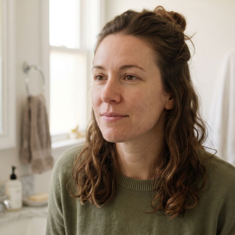 woman with mild acne using natural skincare to heal her skin barrier