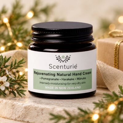 Scenturie Rejuvenating Natural Hand Cream with Christmas themed background